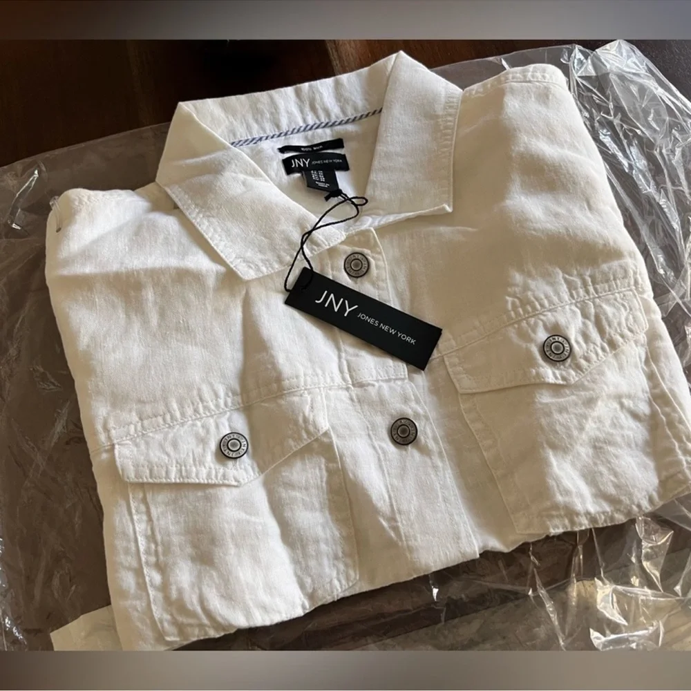 🎉LAST PIECE🎉JONES‎ NEW YORK Plus Linen Jean Jacket With Metal Trims